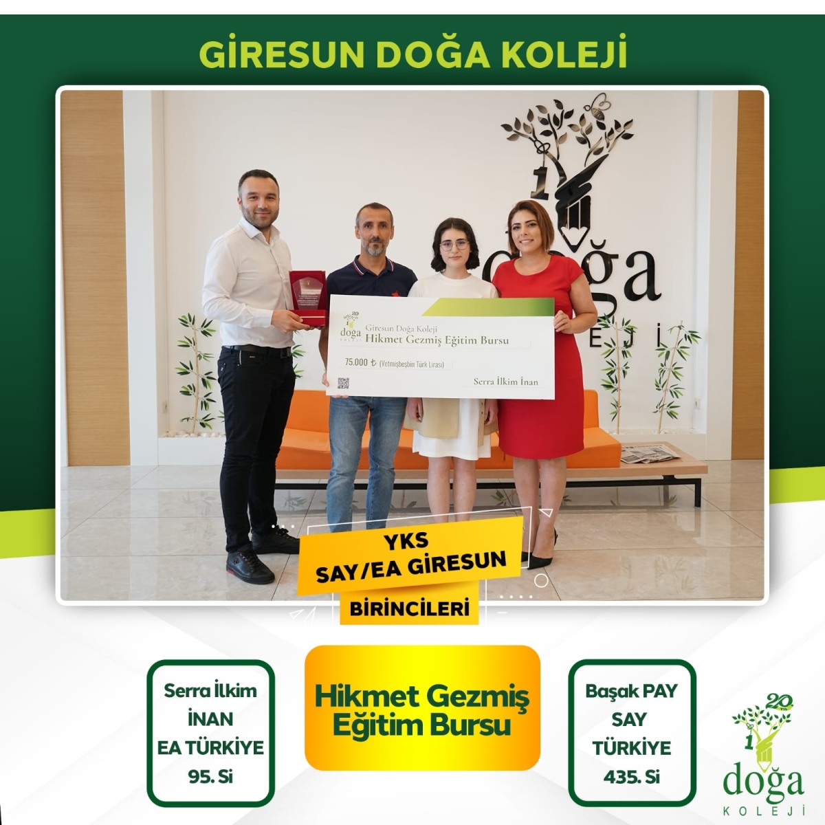 Giresun Doğa Koleji'nde YKS İl Birincilerine 