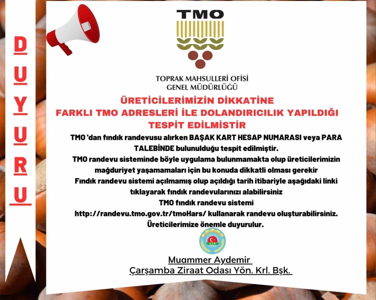 Fındık üreticilerine ‘dolandırıcılık’ uyarısı
