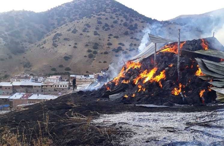 Köyde çıkan yangında 600 balya ot yandı
