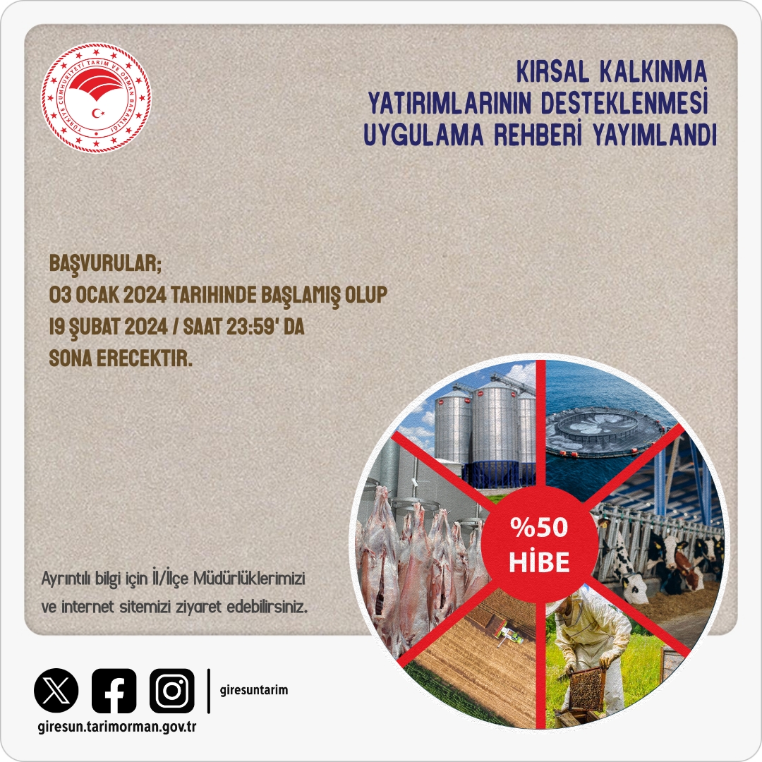 Tarıma dayalı ekonomik ve kırsal altyapı yatırımları %50 hibe destekli  proje müracaatları başladı